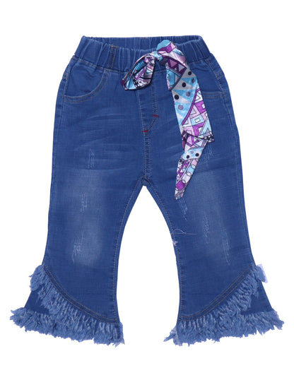 Playful Jeans with Patterned Sash for Baby Girls
